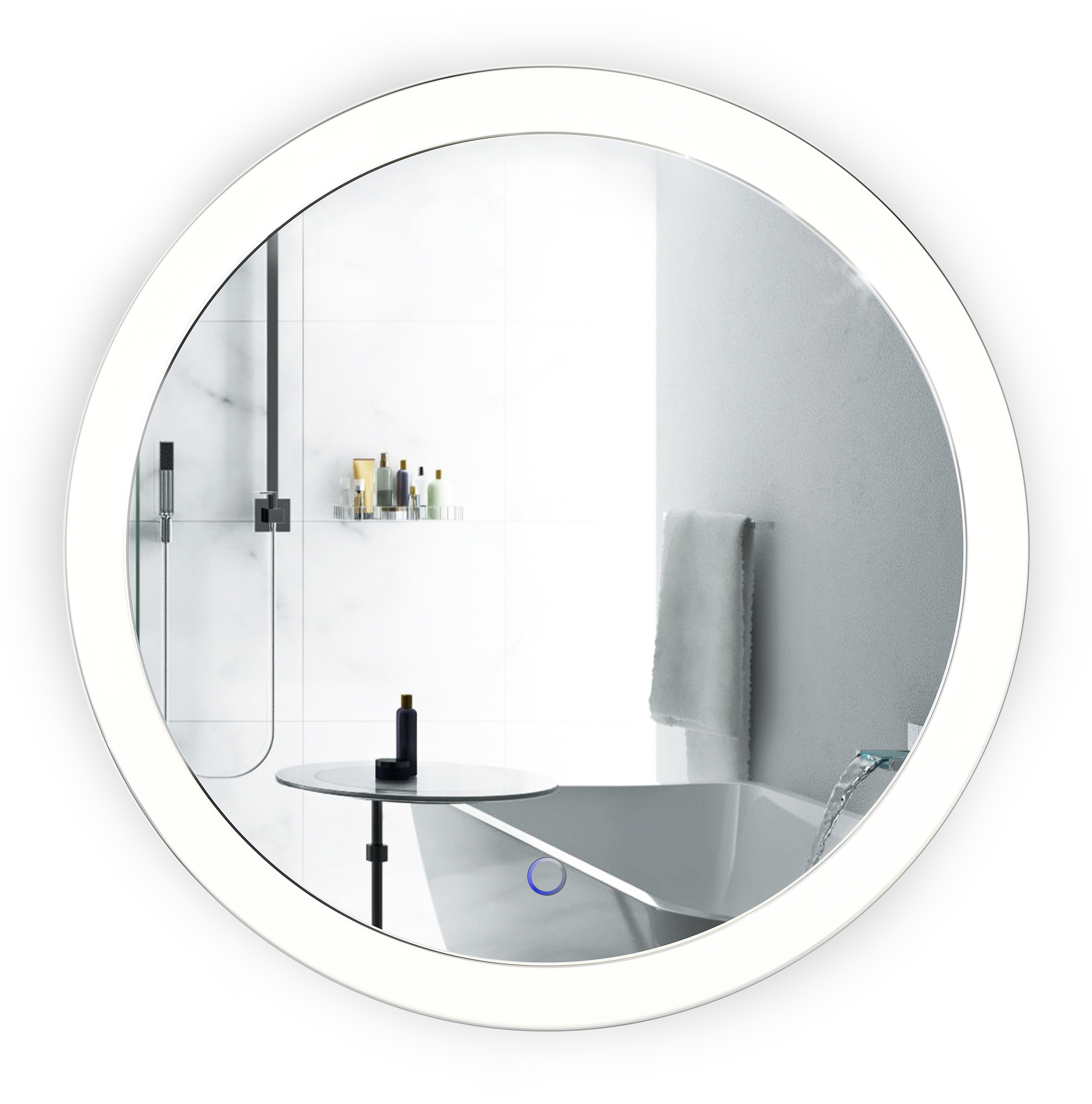 Sol Round 22″ x 22″ LED Mirror w/ Dimmer Defogger | Round Vanity Mirror - Krugg Reflections USA