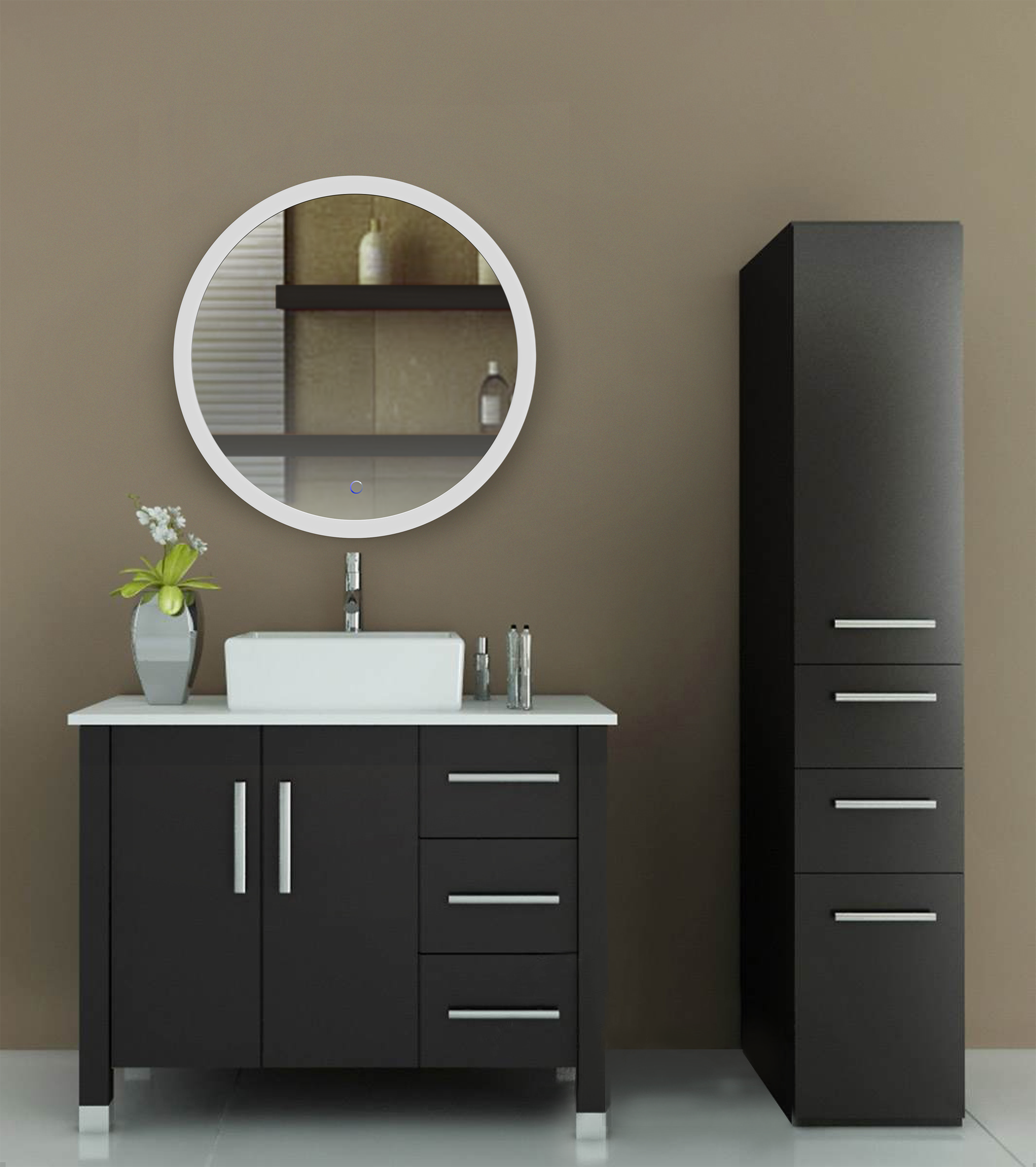 Miroir LEA d'akuaplus®® avec lumière DEL, 30 po x 30 po, noir mat
